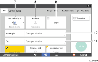 Il·lustració explicativa i numerada de la pantalla del panell d'operacions.