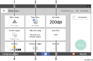 Il·lustració explicativa i numerada de la pantalla del panell d'operacions.