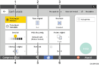 Il·lustració explicativa i numerada de la pantalla del panell d'operacions.