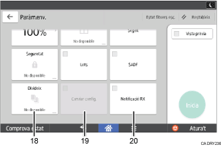 Il·lustració explicativa i numerada de la pantalla del panell d'operacions.