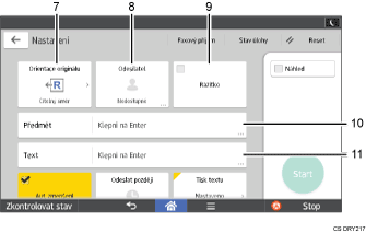 Číslovaná ilustrace ovládacího panelu zařízení