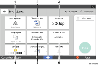 Ilustración con llamadas numeradas de la pantalla del panel de mandos