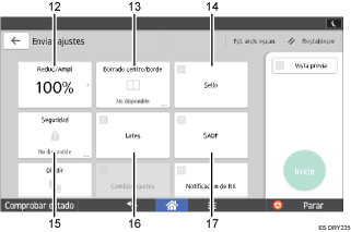 Ilustración con llamadas numeradas de la pantalla del panel de mandos