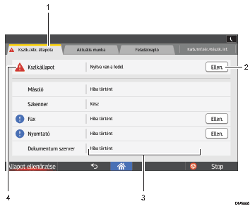 Kezelőpanel képernyőjének számozott jelölésű illusztrálása