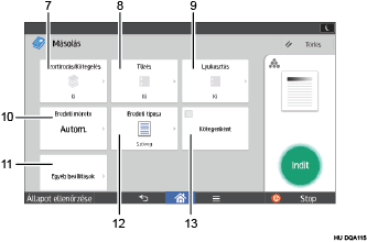 Kezelőpanel képernyőjének számozott jelölésű illusztrálása