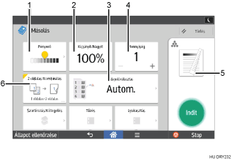 Kezelőpanel képernyőjének számozott jelölésű illusztrálása