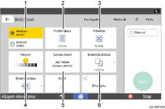 Kezelőpanel képernyőjének számozott jelölésű illusztrálása