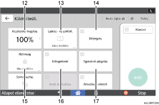 Kezelőpanel képernyőjének számozott jelölésű illusztrálása