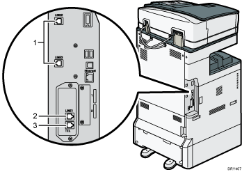 Illustrazione del collegamento alla linea telefonica (illustrazione numerata)
