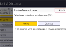 Illustrazione della schermata sul pannello di controllo