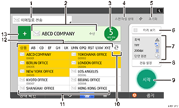 조작 패널 화면 그림(번호로 각 부분 표시)
