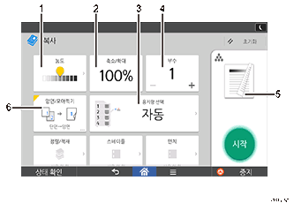 조작 패널 화면 그림(번호로 각 부분 표시)