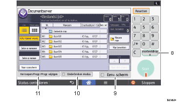 Genummerde afbeelding van het scherm van het bedieningspaneel