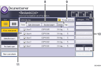 Genummerde afbeelding van het scherm van het bedieningspaneel