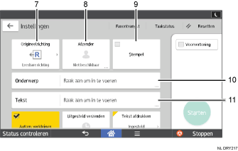 Genummerde afbeelding van het scherm van het bedieningspaneel
