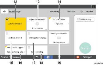 Genummerde afbeelding van het scherm van het bedieningspaneel
