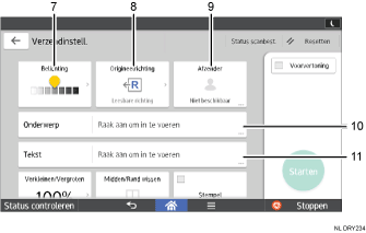 Genummerde afbeelding van het scherm van het bedieningspaneel