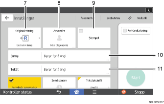 Illustrasjon av betjeningspanelet med nummererte bildetekster