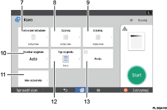 Ilustracja ekranu panela oznaczona numerowanymi odsyłaczami