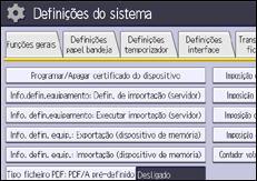 Ilustração do ecrã do painel de operação