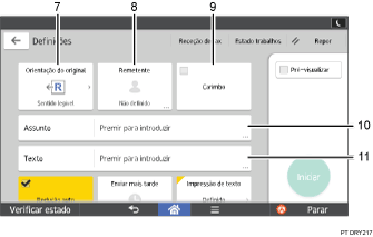 Ilustração com numeração do ecrã do painel de operação
