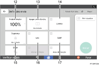 Ilustração com numeração do ecrã do painel de operação