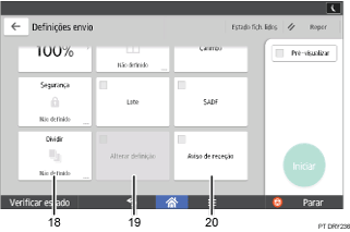 Ilustração com numeração do ecrã do painel de operação