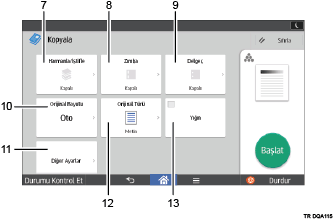 ภาพประกอบแสดงชื่อเรียกส่วนต่างๆ ของหน้าจอแผงการทำงานที่ระบุตามหมายเลข