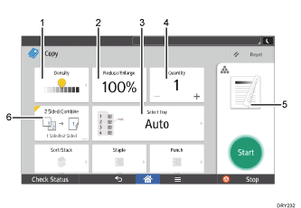 ภาพประกอบแสดงชื่อเรียกส่วนต่างๆ ของหน้าจอแผงการทำงานที่ระบุตามหมายเลข