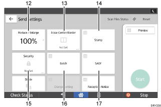ภาพประกอบแสดงชื่อเรียกส่วนต่างๆ ของหน้าจอแผงการทำงานที่ระบุตามหมายเลข