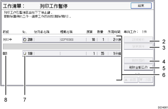 操作面板畫面說明圖編號標註說明圖