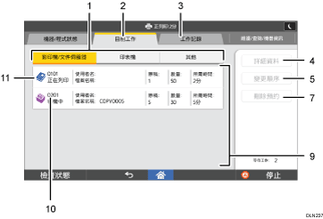 操作面板畫面說明圖編號標註說明圖