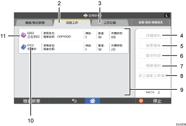 操作面板畫面說明圖編號標註說明圖