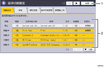 操作面板畫面說明圖編號標註說明圖