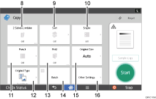 Operation panel screen illustration numbered callout illustration