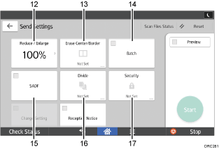 Operation panel screen illustration numbered callout illustration