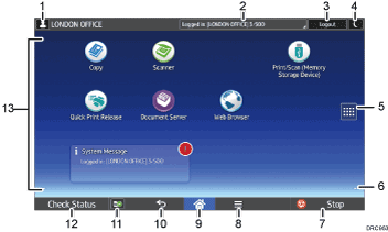 Operation panel screen illustration numbered callout illustration