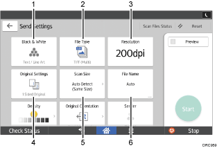 Operation panel screen illustration numbered callout illustration