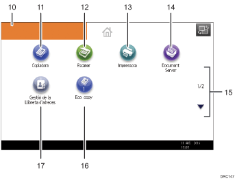 Il·lustració explicativa i numerada de la pantalla del panell d'operacions.