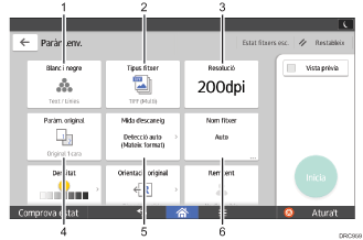 Il·lustració explicativa i numerada de la pantalla del panell d'operacions.