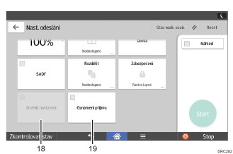 Číslovaná ilustrace ovládacího panelu zařízení