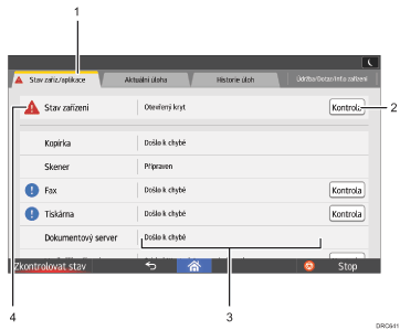 Číslovaná ilustrace displeje ovládacího panelu