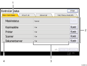 Nummereret illustration af betjeningspanelet