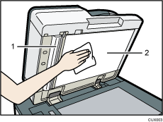 Ilustración del alimentador automático de documentos con llamadas numeradas