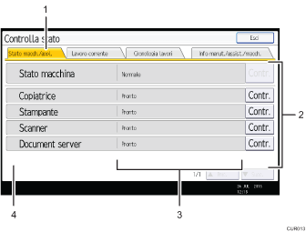 Illustrazione schermata pannello di controllo con didascalie numerate