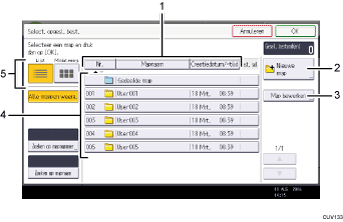 Genummerde afbeelding van het scherm van het bedieningspaneel
