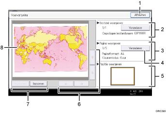 Genummerde afbeelding van het scherm van het bedieningspaneel