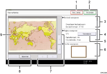 Genummerde afbeelding van het scherm van het bedieningspaneel