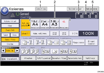 Genummerde afbeelding van het scherm van het bedieningspaneel