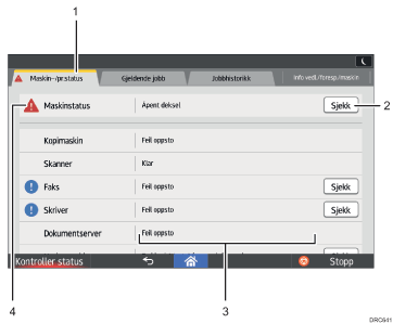 Nummerert illustrasjon av betjeningspanelet